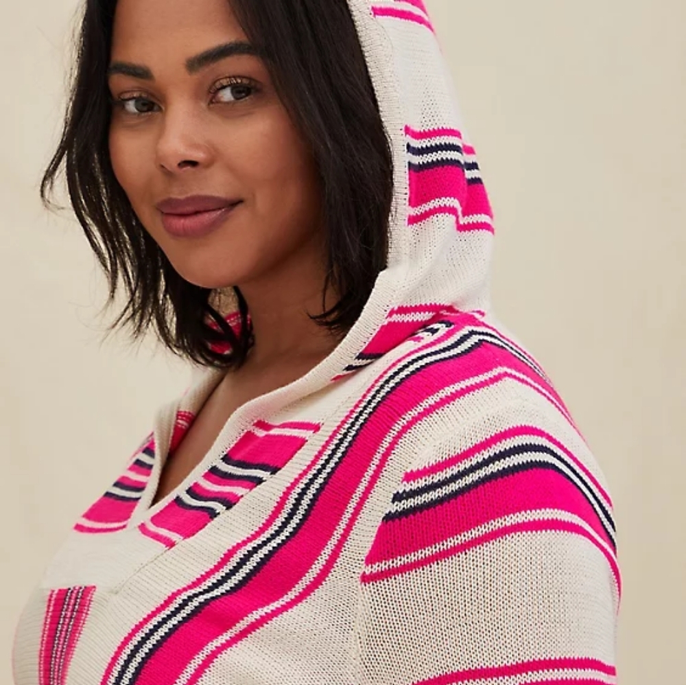 Torrid || 00 Neon Pink Stripe Baja Hoodie - Picture 10 of 11